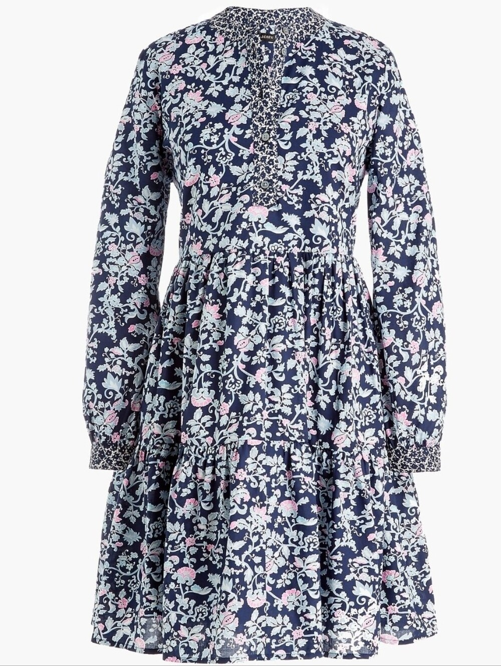 J. Crew Navy Floral Tiered Mixed Print Long Sleeve Dress